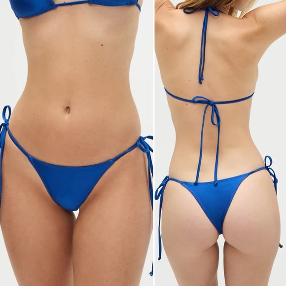 Frankie’s Bikinis Divine Skimpy Satin Bikini Bottom Deep Blue Sz Medium NWT - Picture 1 of 6